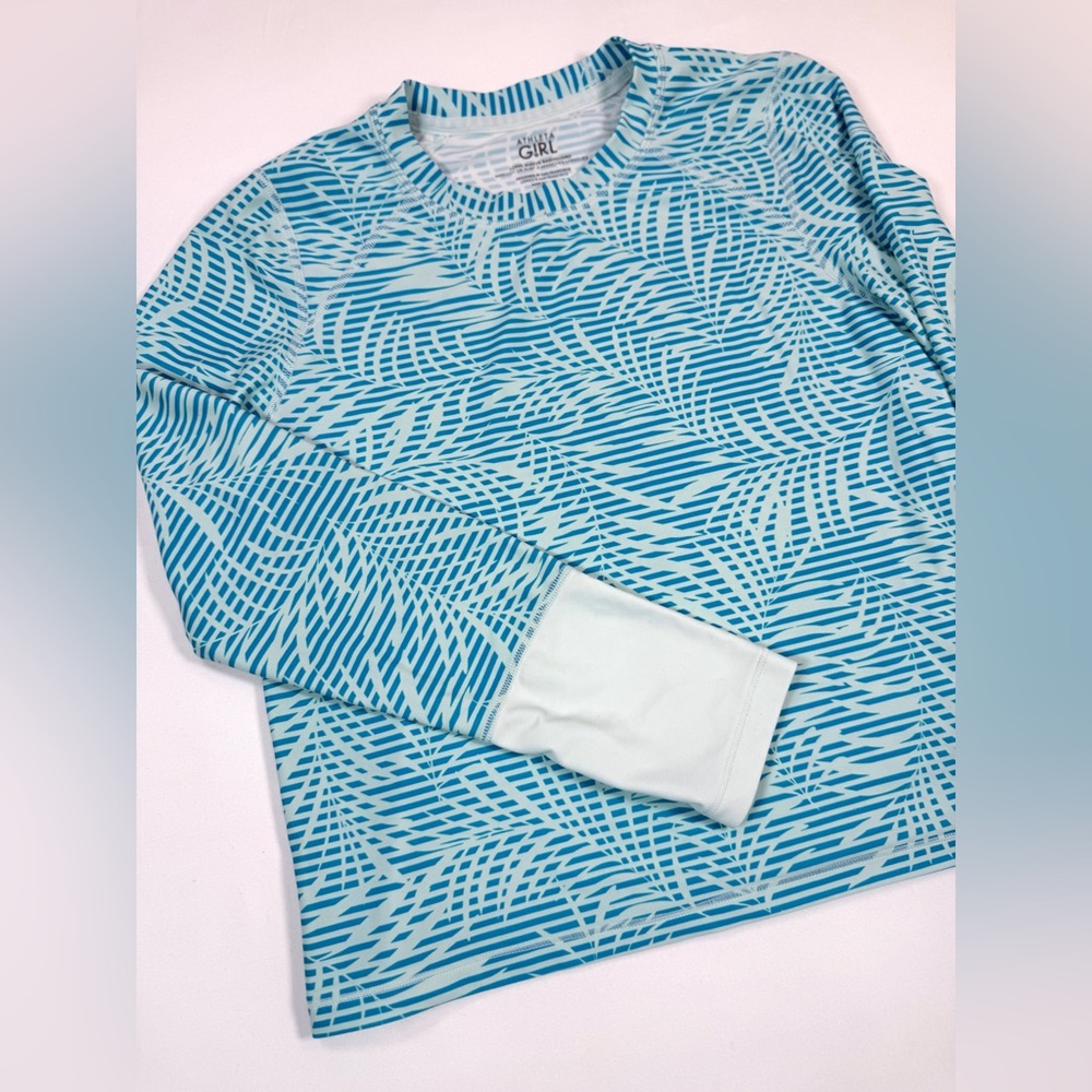 ATHLETA GIRL Blue Long Sleeve Rash Guard Swim Shirt Geometric Print Girls XL 14 - Picture 3 of 12